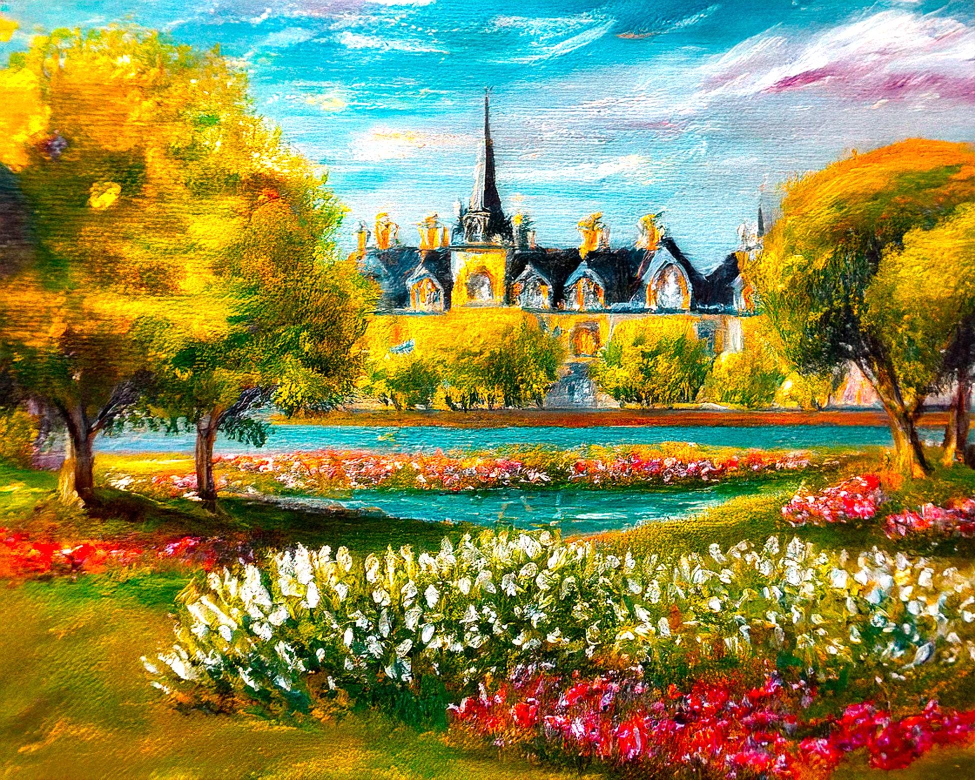 Our Garden at Home, Modern Printable Art, Vibrant Home Decor, Monet Style Landscape, Instant Download