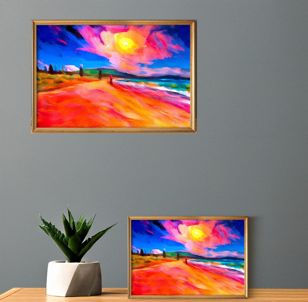 Colorful Sunset Beach Scene Art Print: Modern Home Decor (Digital Download)