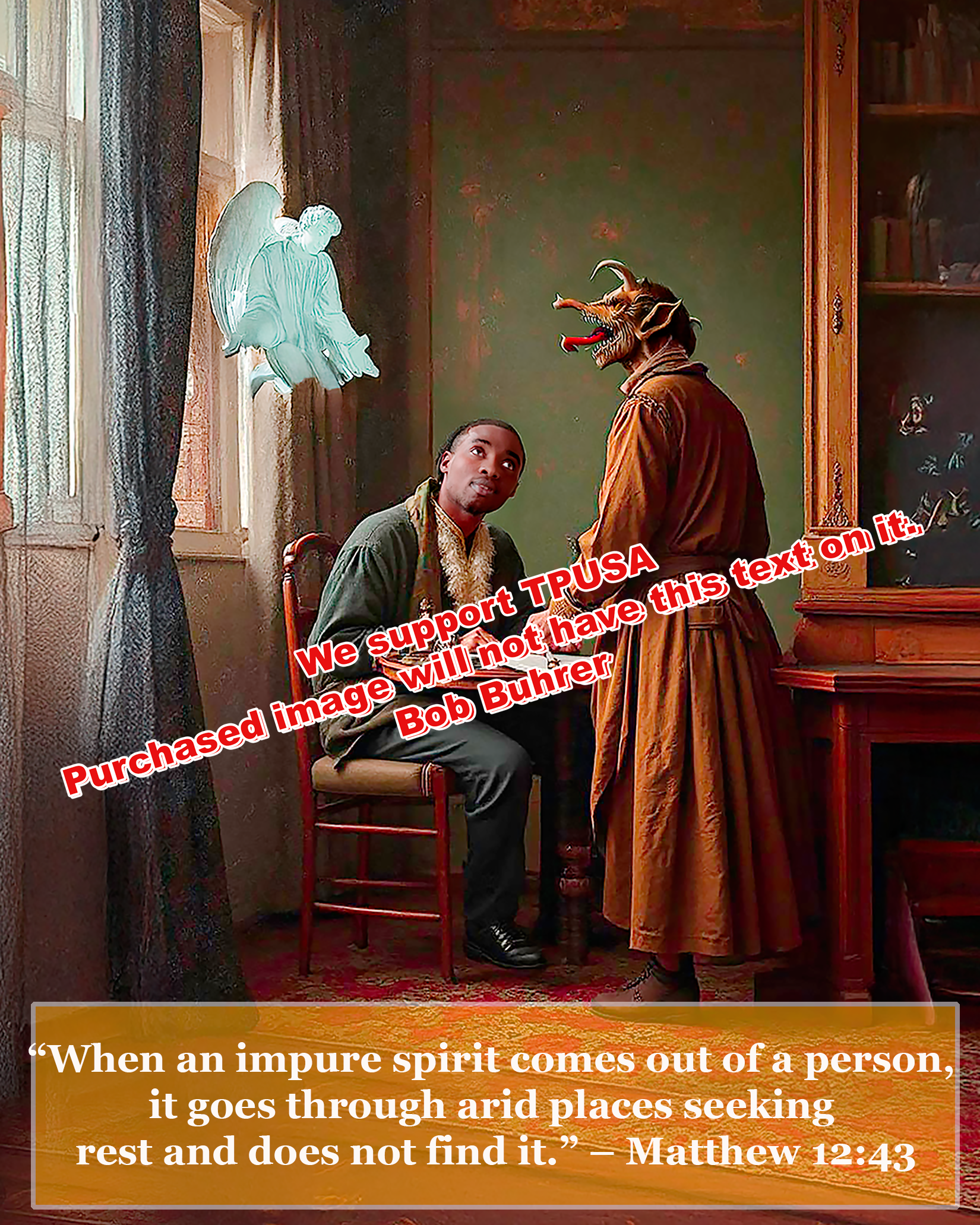 Demon Buying Soul        We support TPUSA    Arts Print, Gothic Wall Decor, Dark Fantasy Illustration, Occult Home Decoration, Unique Gift