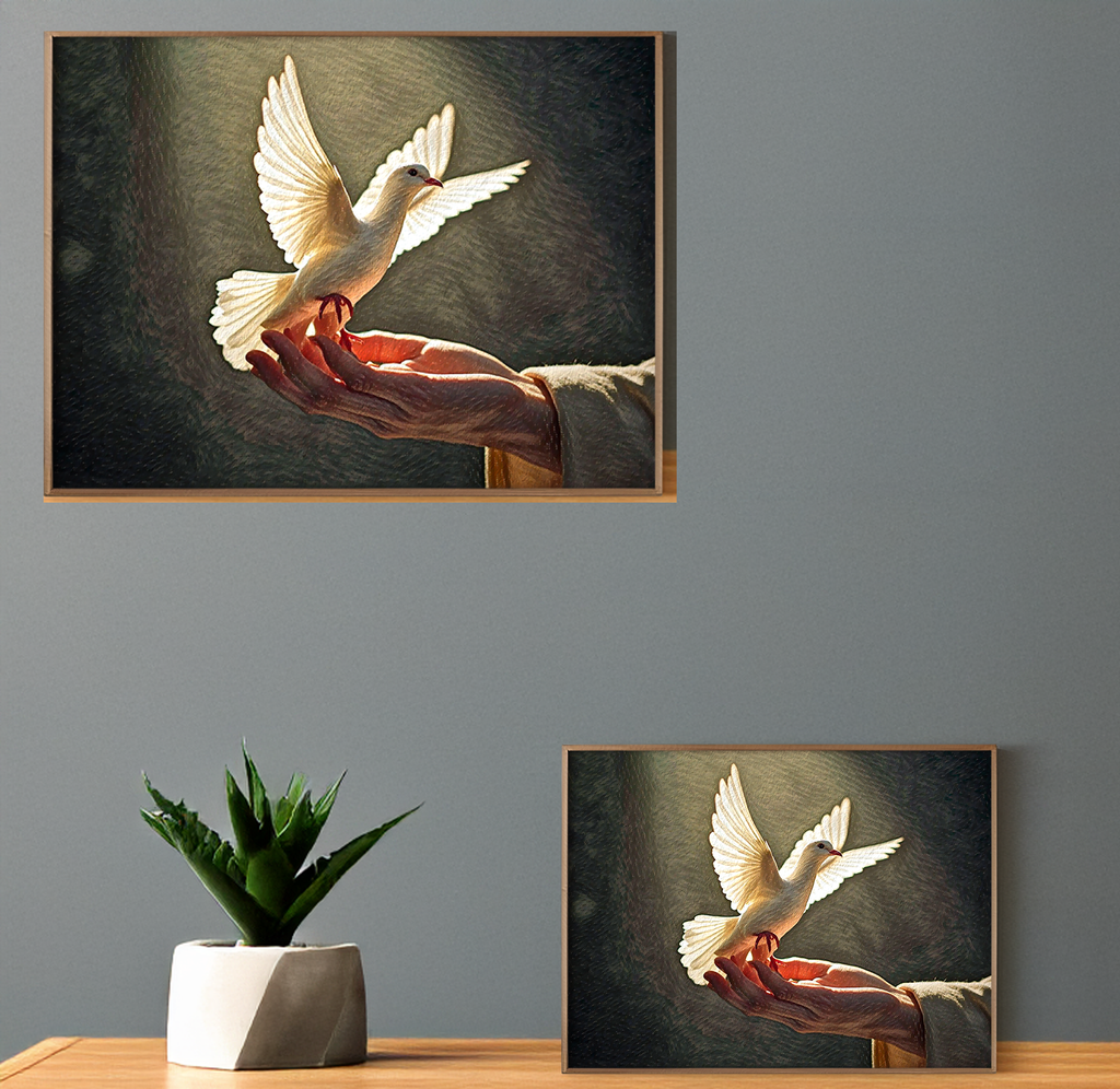 Bird Calling  Dove Perched on Hand, Peace and Hope Illustration, Modern Home Decor, Printable Art for Living Room, Instant Download Gift