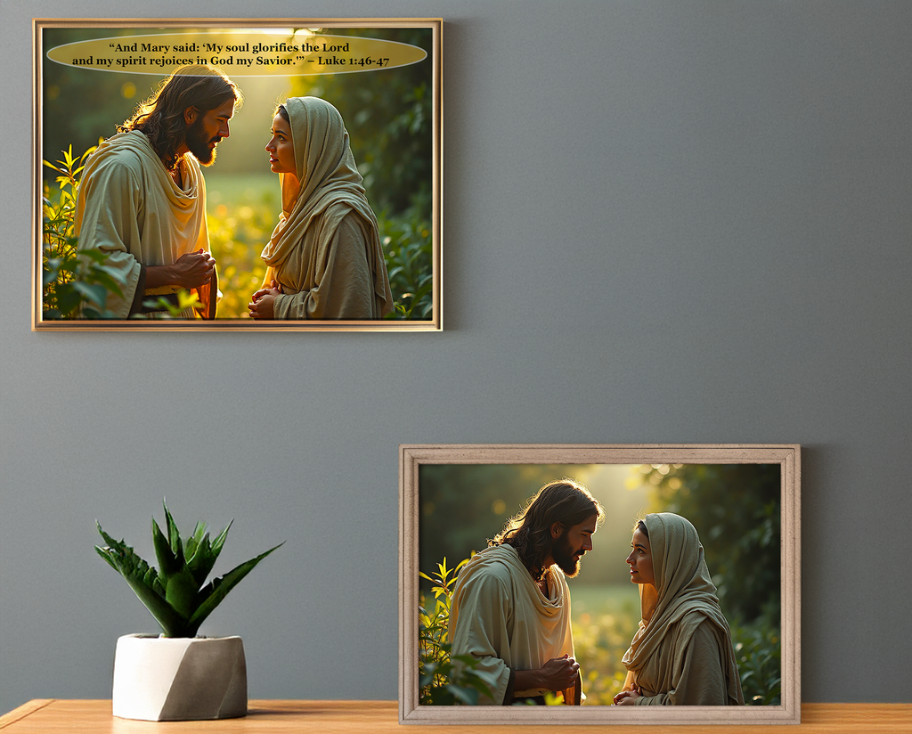 Jesus and Mary Religious Wall Art Digital Download   Nostalgic Scene | Printable Christian Home Decor for Living Room or Bedroom
