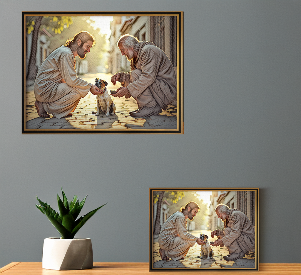 Jesus and Dog Portrait: Vibrant Christian Art (Digital Download)