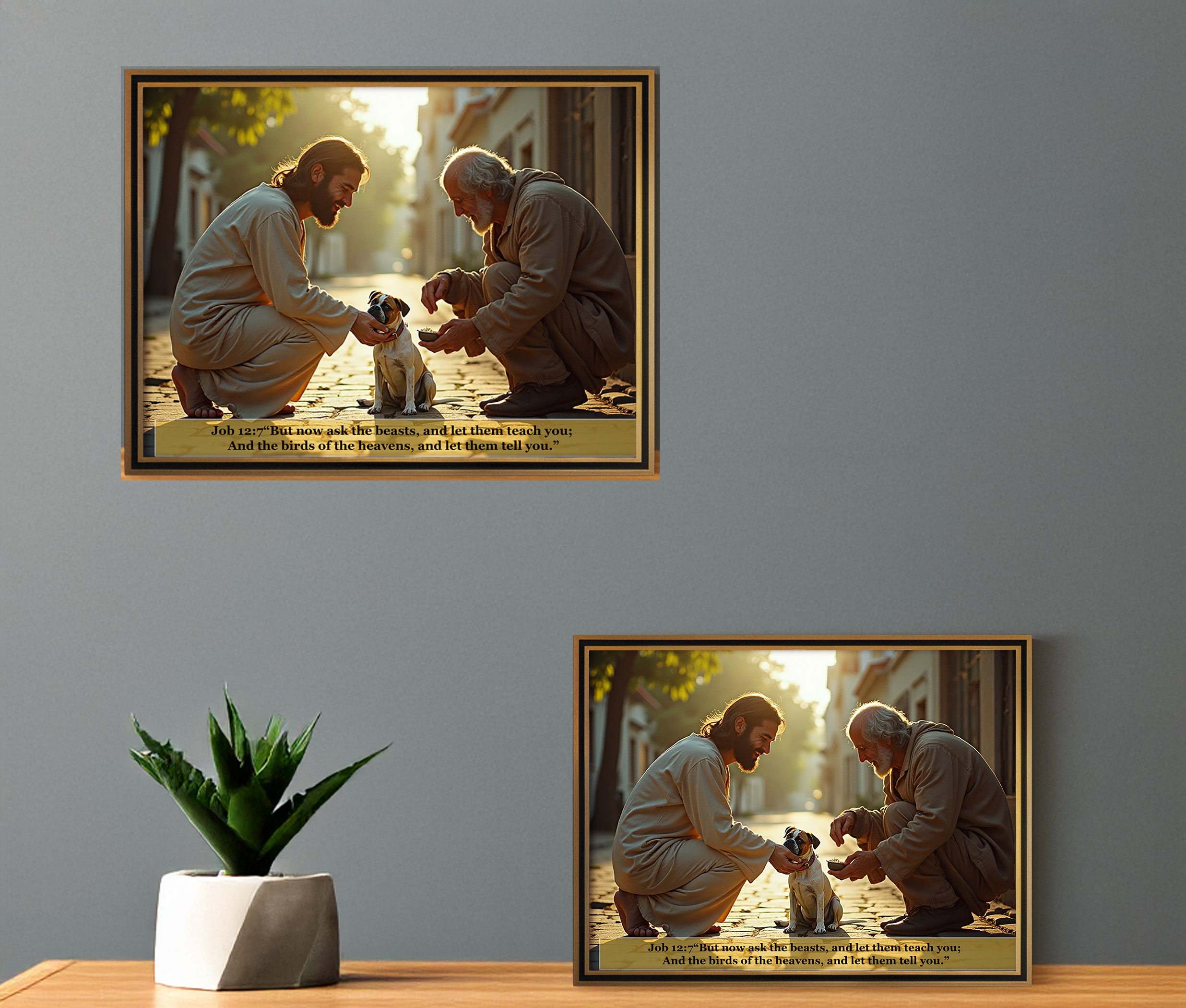 Jesus, man, and dog Printable Wall Art, Vintage Style Romantic Portrait, Home Decor for Living Room, DIY Digital Download, Instant Art Print