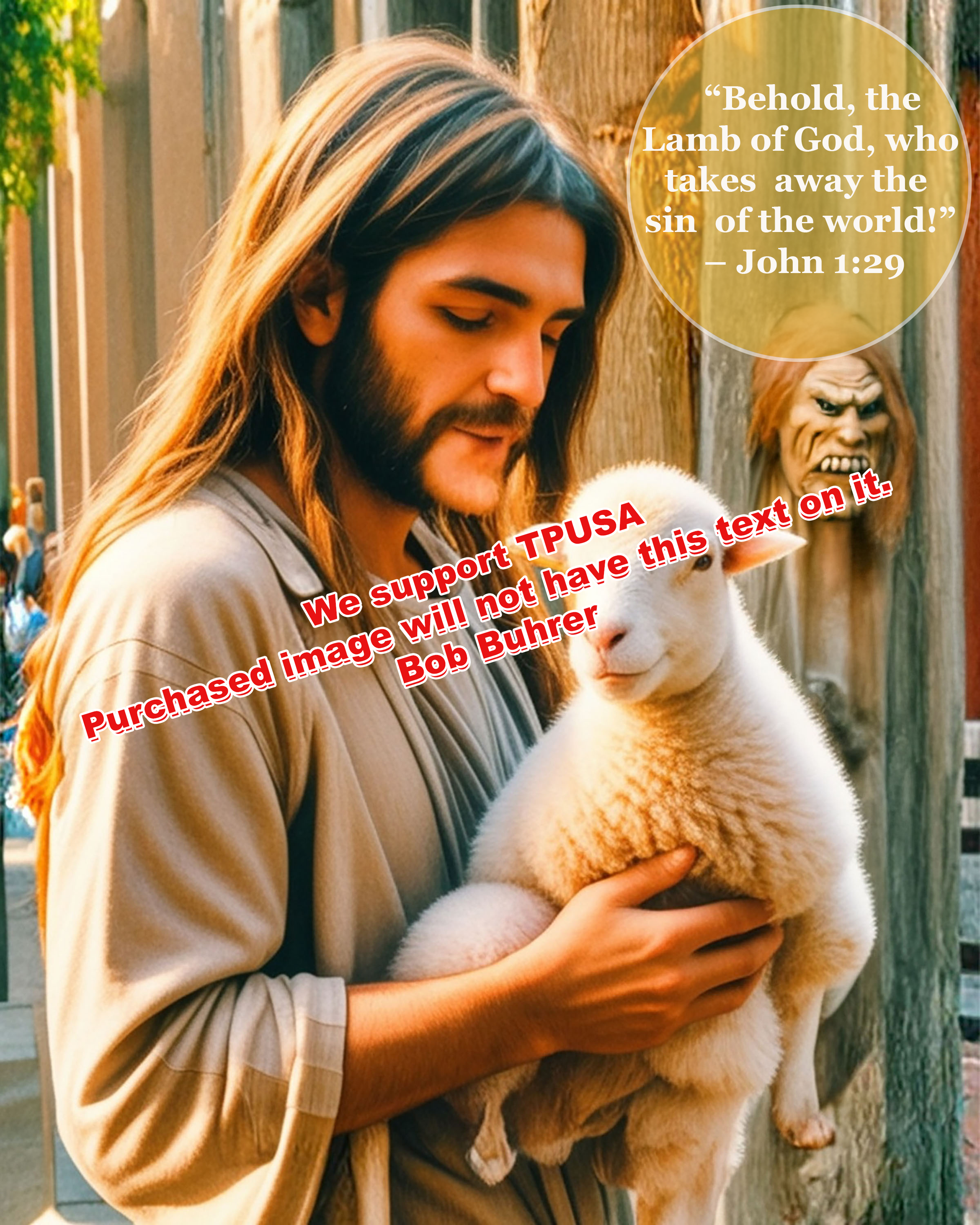 Jesus with Lamb      We support TPUSA     Wall Art Print, Christian Inspirational Decor, Religious Gift for Home,  Spiritual Nursery Illustration