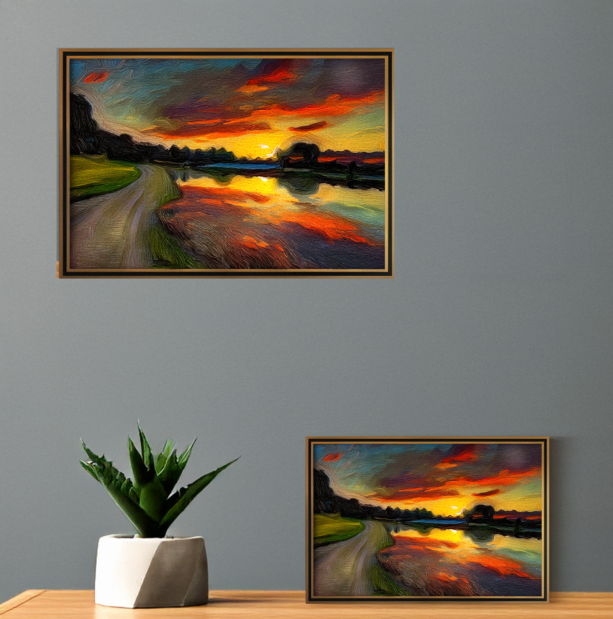 River Sunset Landscape Art: Tranquil Printable Wall Art (Digital Download)