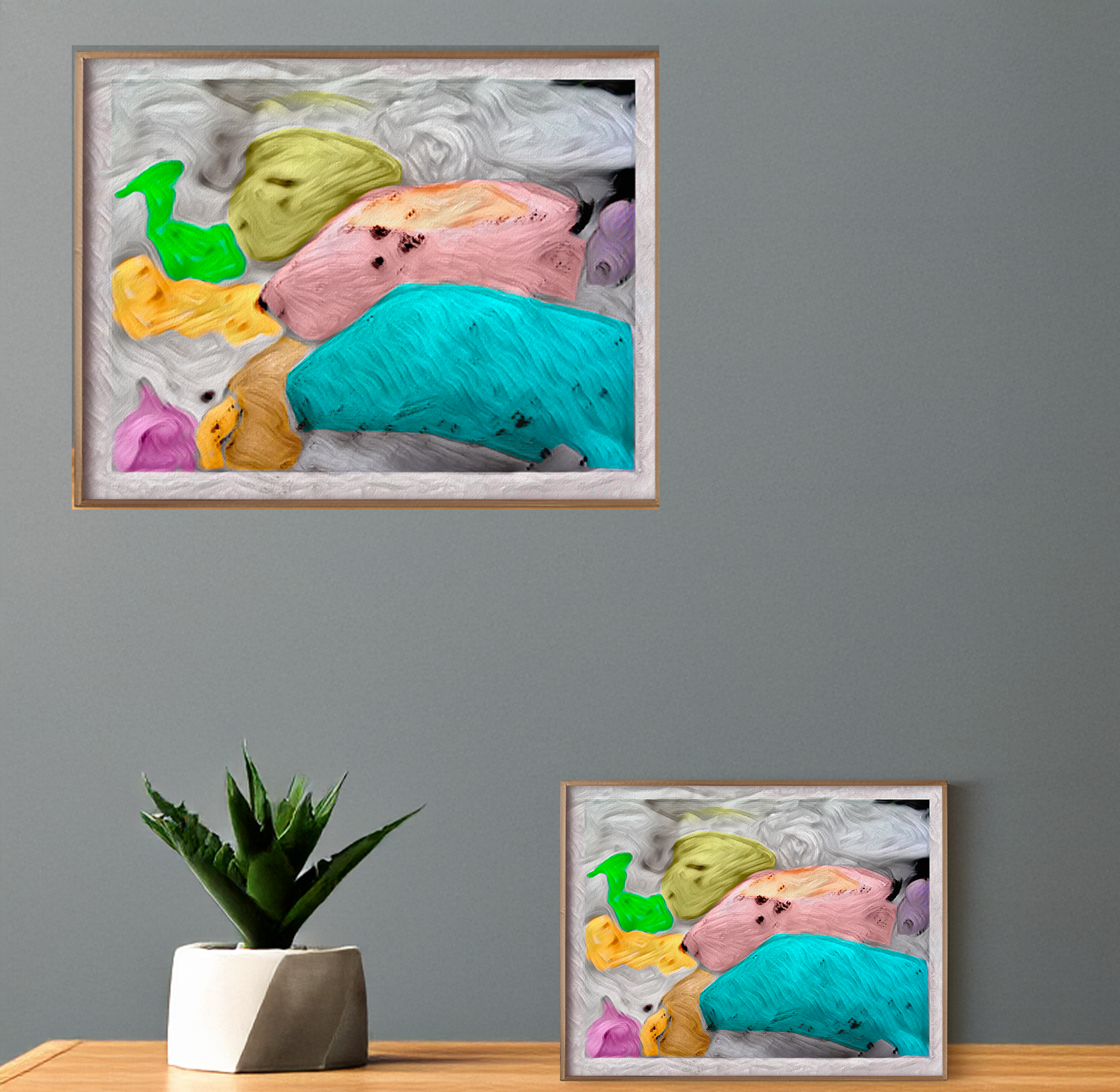 Abstract Fish Print: Colorful Snow Characters, Modern Art (Digital Download)