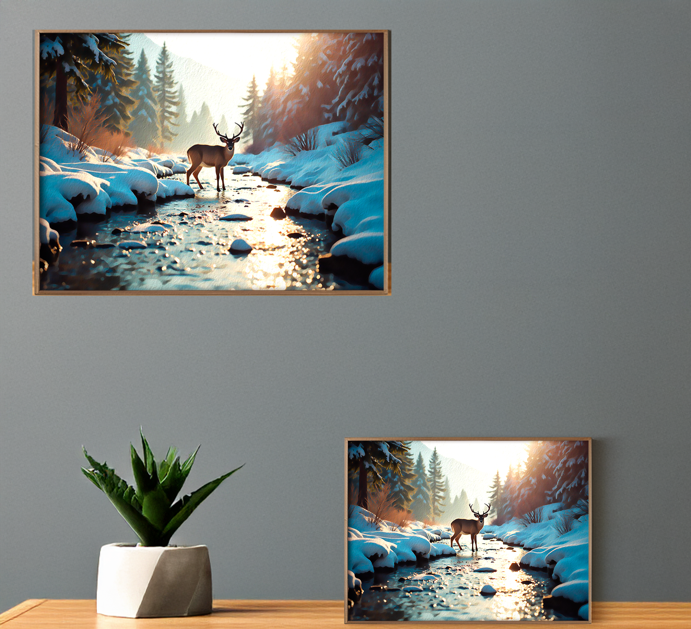 Deer in Winter Forest Scene: Nature Wall Art (Digital Download)