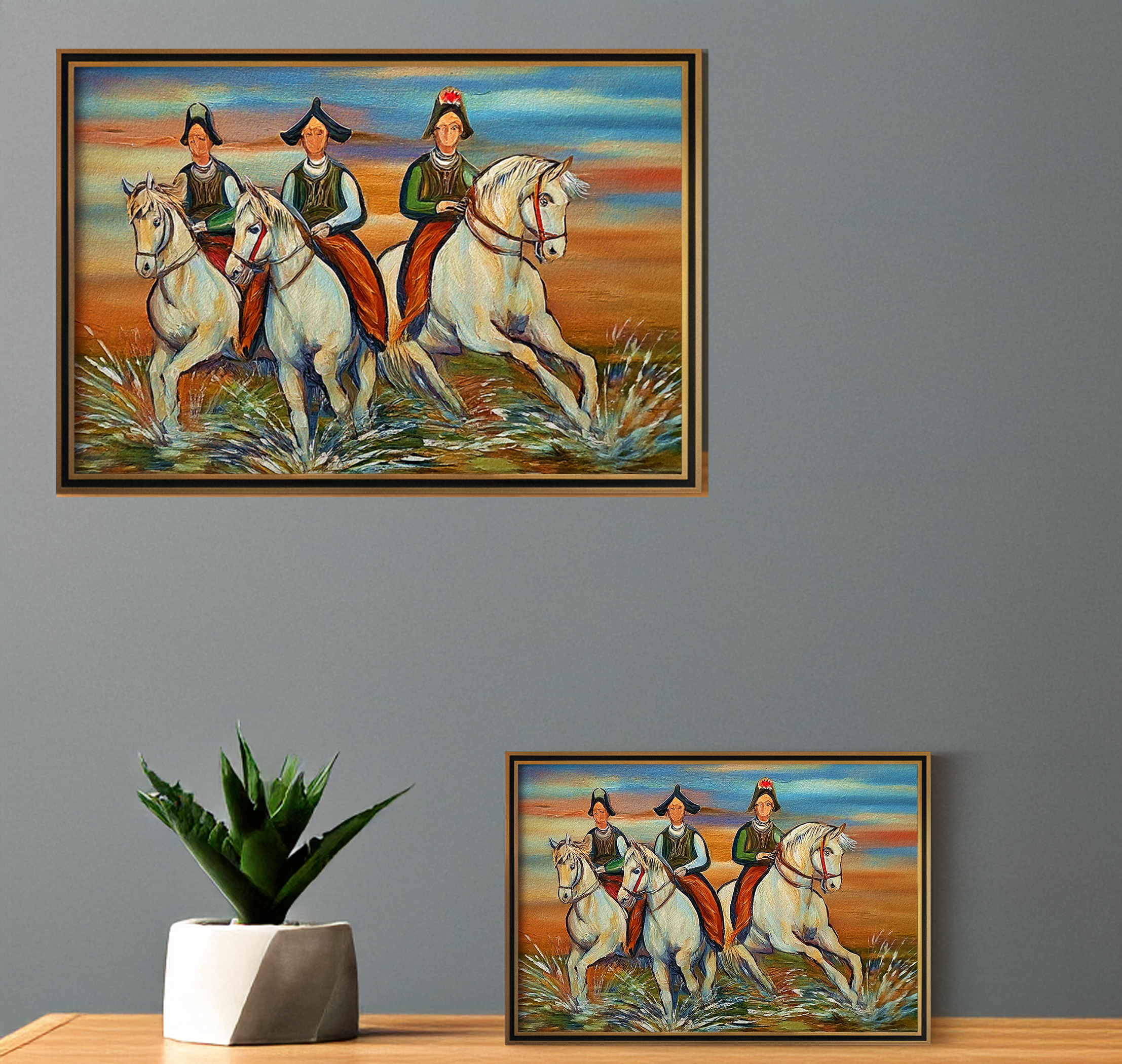 Three Horsemen Art Print: Vibrant Horse Riding Illustration (Digital Download)