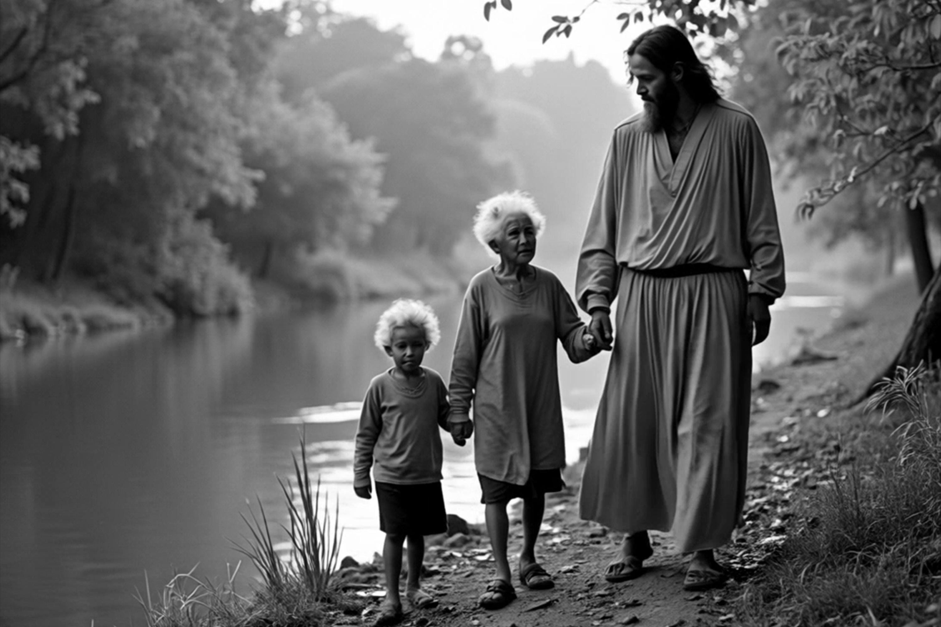 Jesus with Elders Painting Spiritual Wall Art Christian Home Decor Biblical Illustration Gift