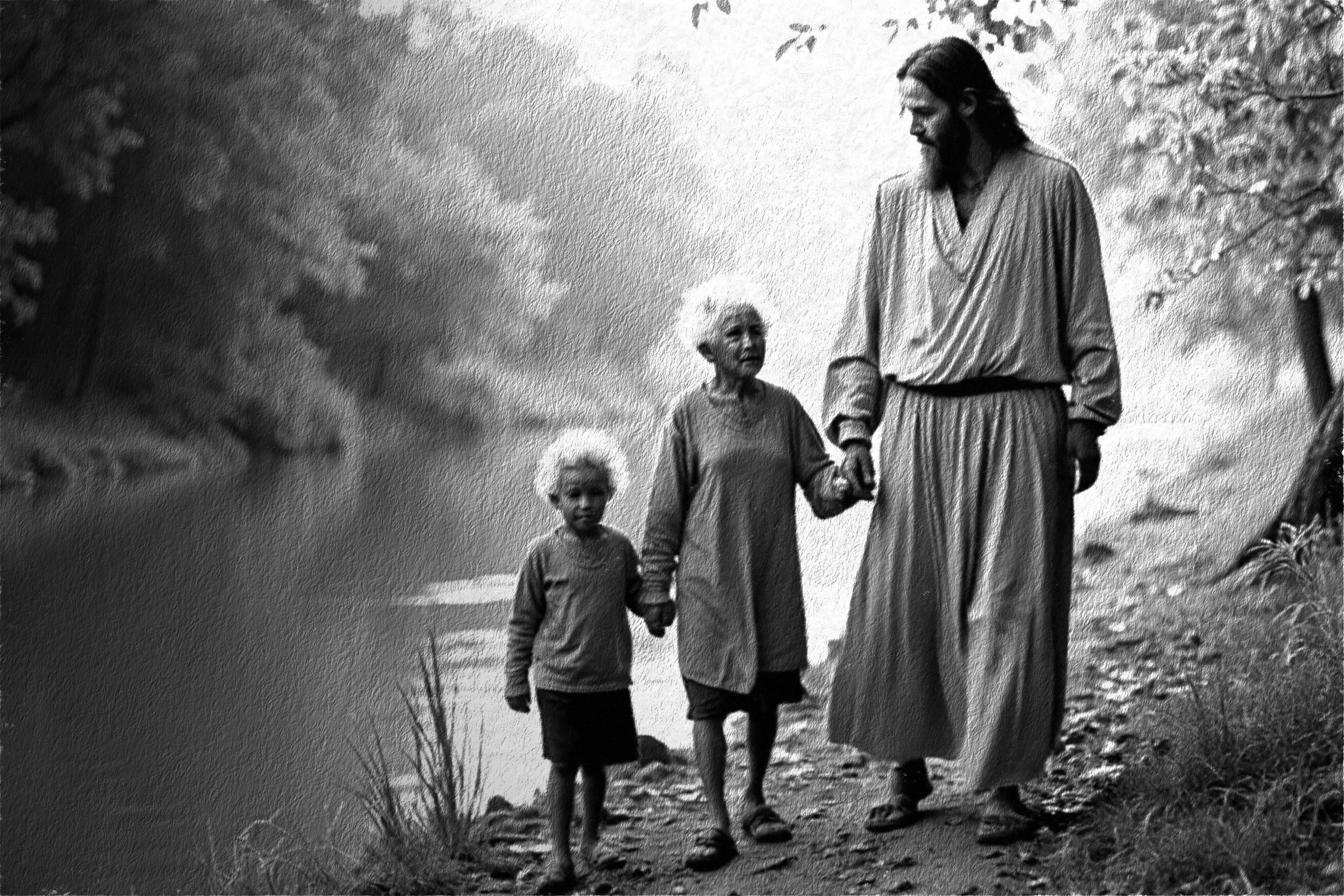 Jesus with Elders Painting Spiritual Wall Art Christian Home Decor Biblical Illustration Gift