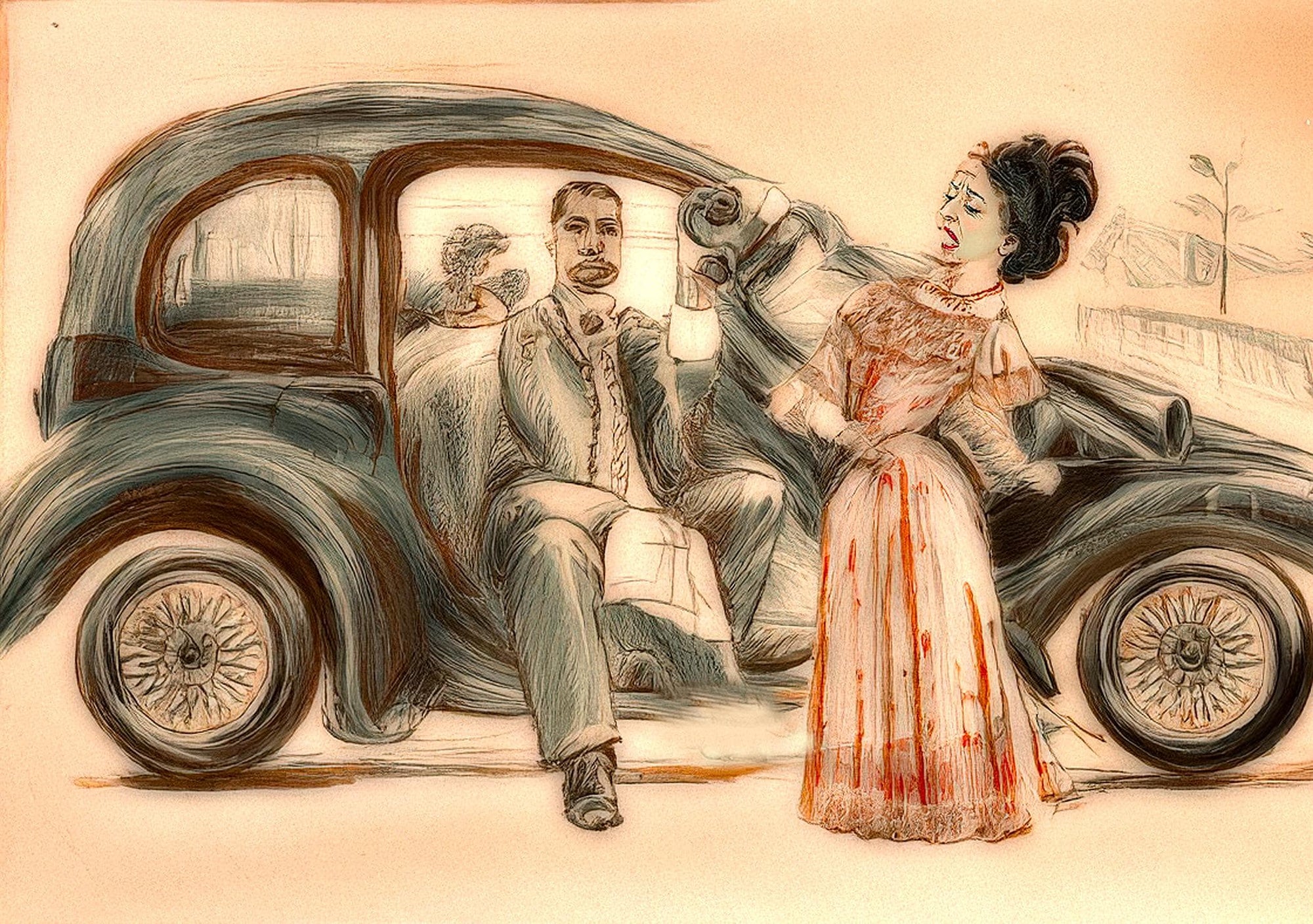 The New Car Vintage-inspired wall art, colorful digital download, retro car and couple, home decor, printable art, vibrant wall decor