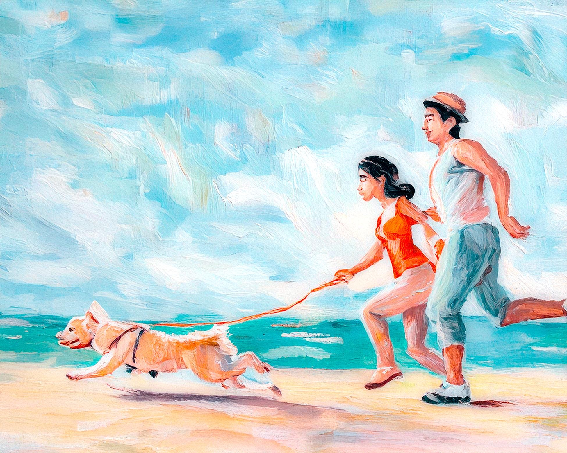 Ocean walk Renoir style Digital Wall Art Print, Colorful Beach Scene, Nostalgic Home Decor, Printable Art for Living Room