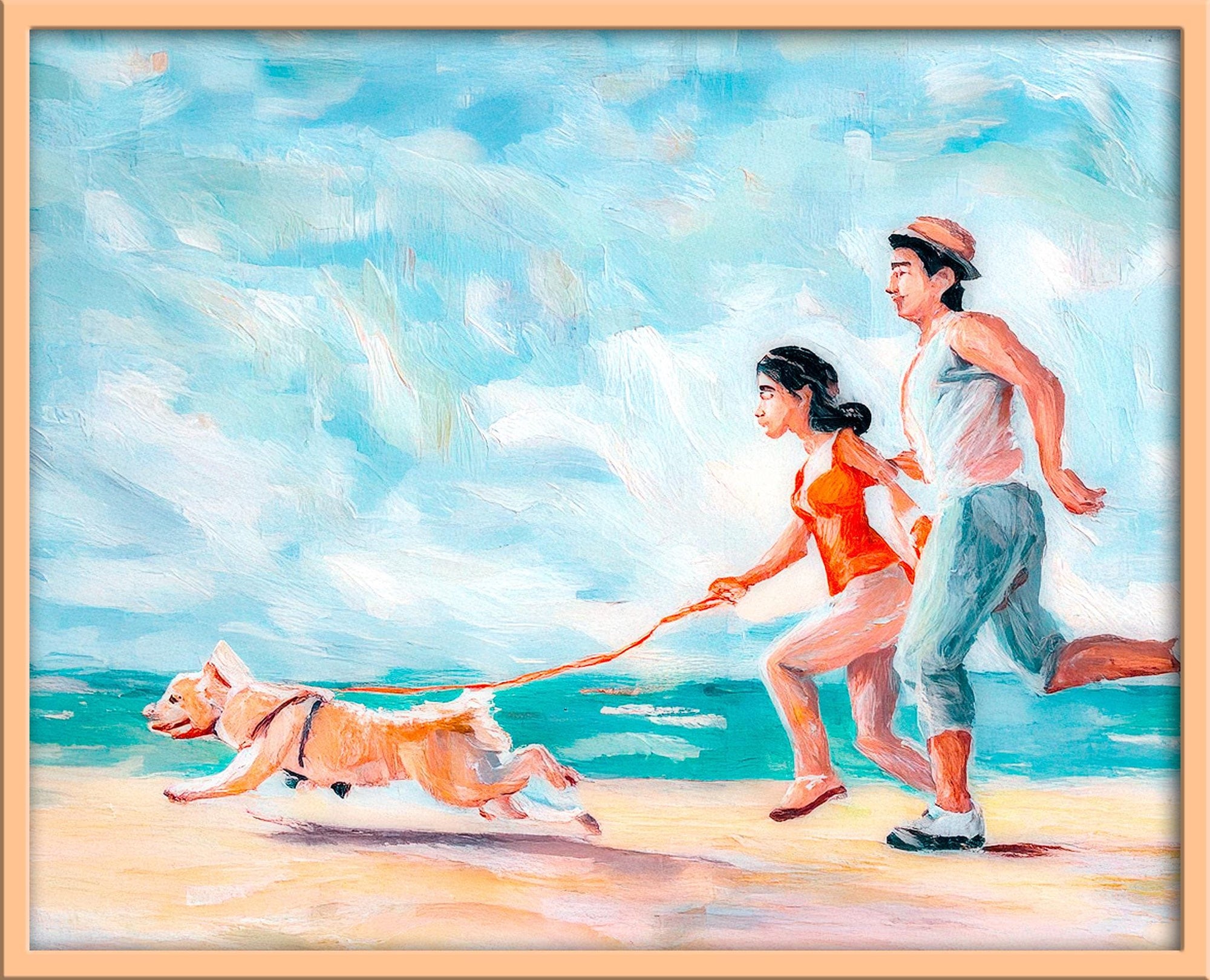 Ocean walk Renoir style Digital Wall Art Print, Colorful Beach Scene, Nostalgic Home Decor, Printable Art for Living Room