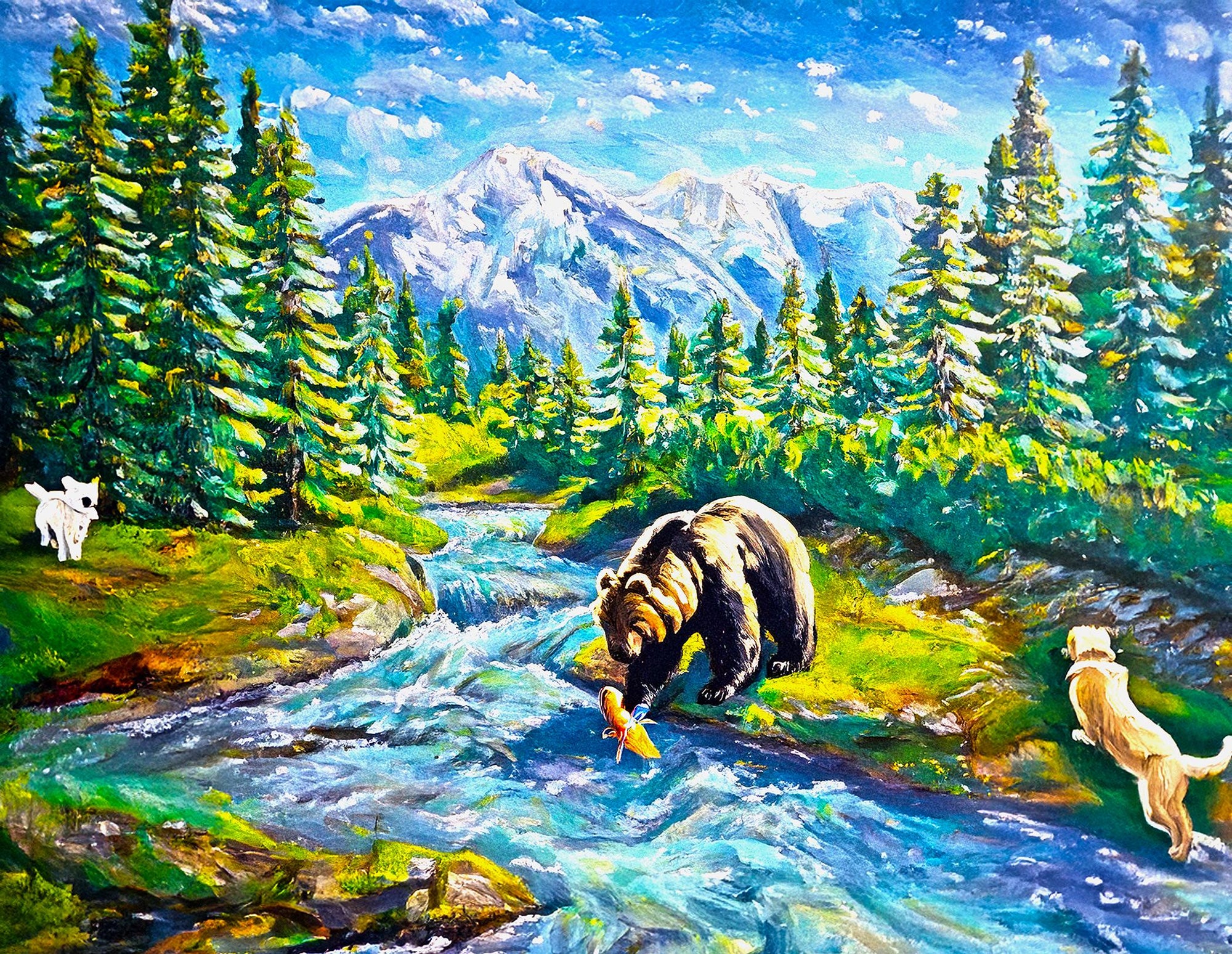 The Bear Colorful wall art print, digital download of mountain river landscape, vibrant home decor, nature wall art, DIY crafts, living room