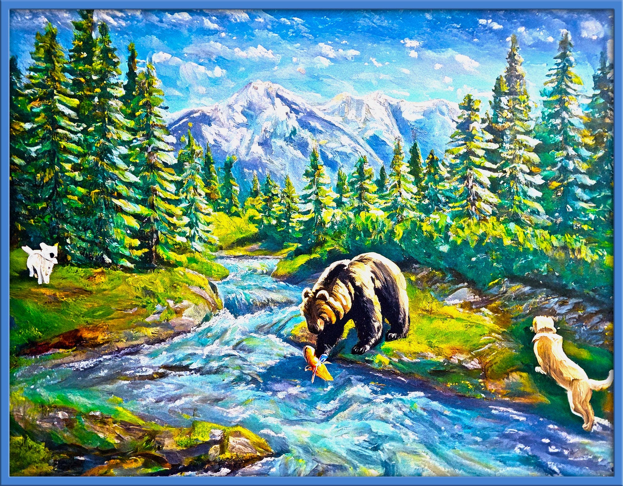 The Bear Colorful wall art print, digital download of mountain river landscape, vibrant home decor, nature wall art, DIY crafts, living room