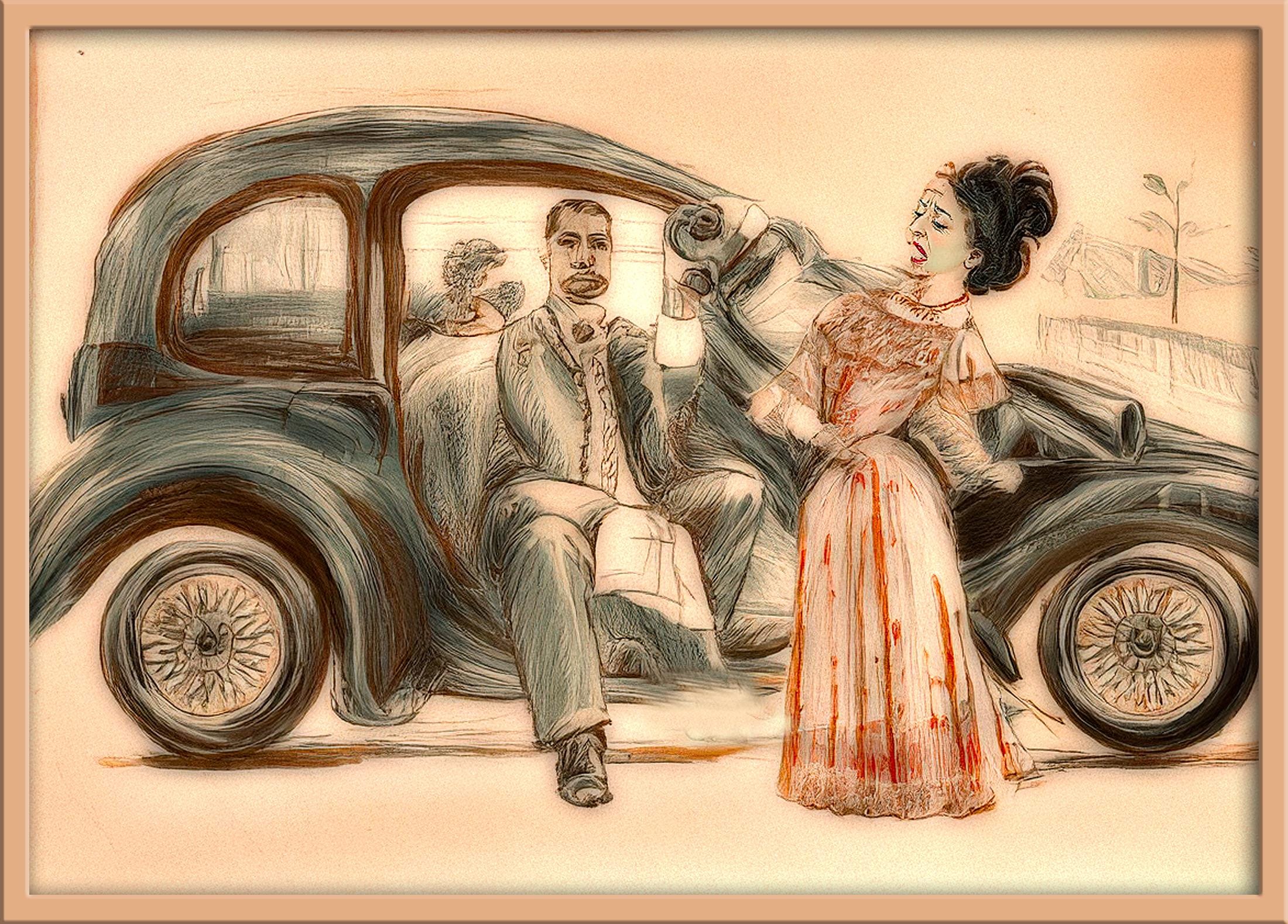 The New Car Vintage-inspired wall art, colorful digital download, retro car and couple, home decor, printable art, vibrant wall decor