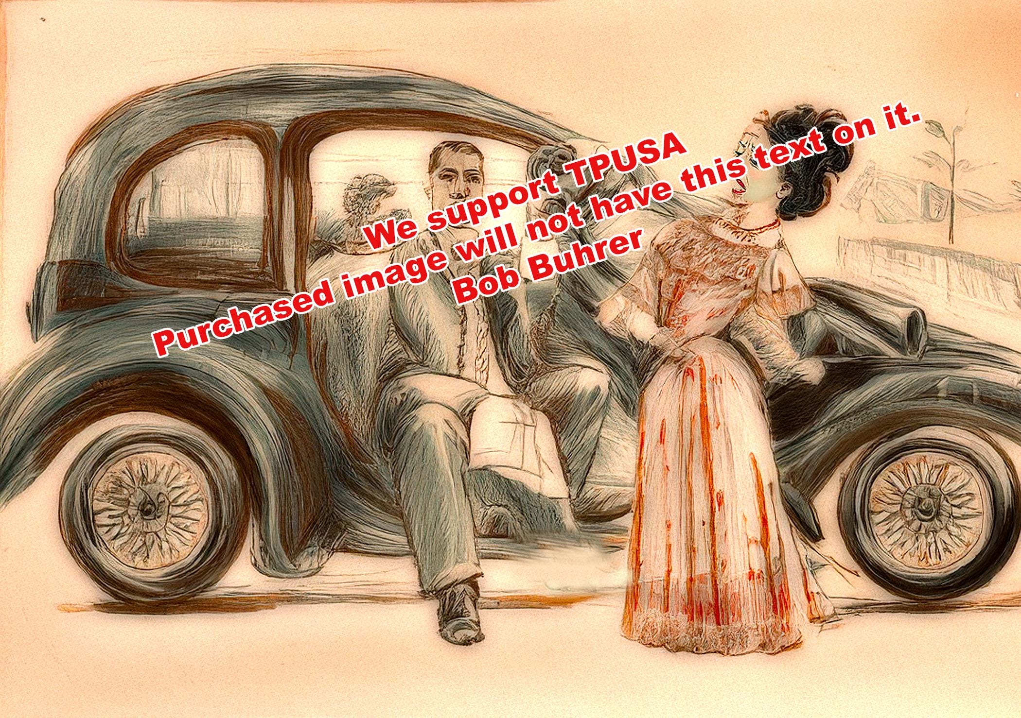 The New Car - Vintage-inspired wall art, colorful digital download, retro car and couple, home decor, printable art, vibrant wall decor