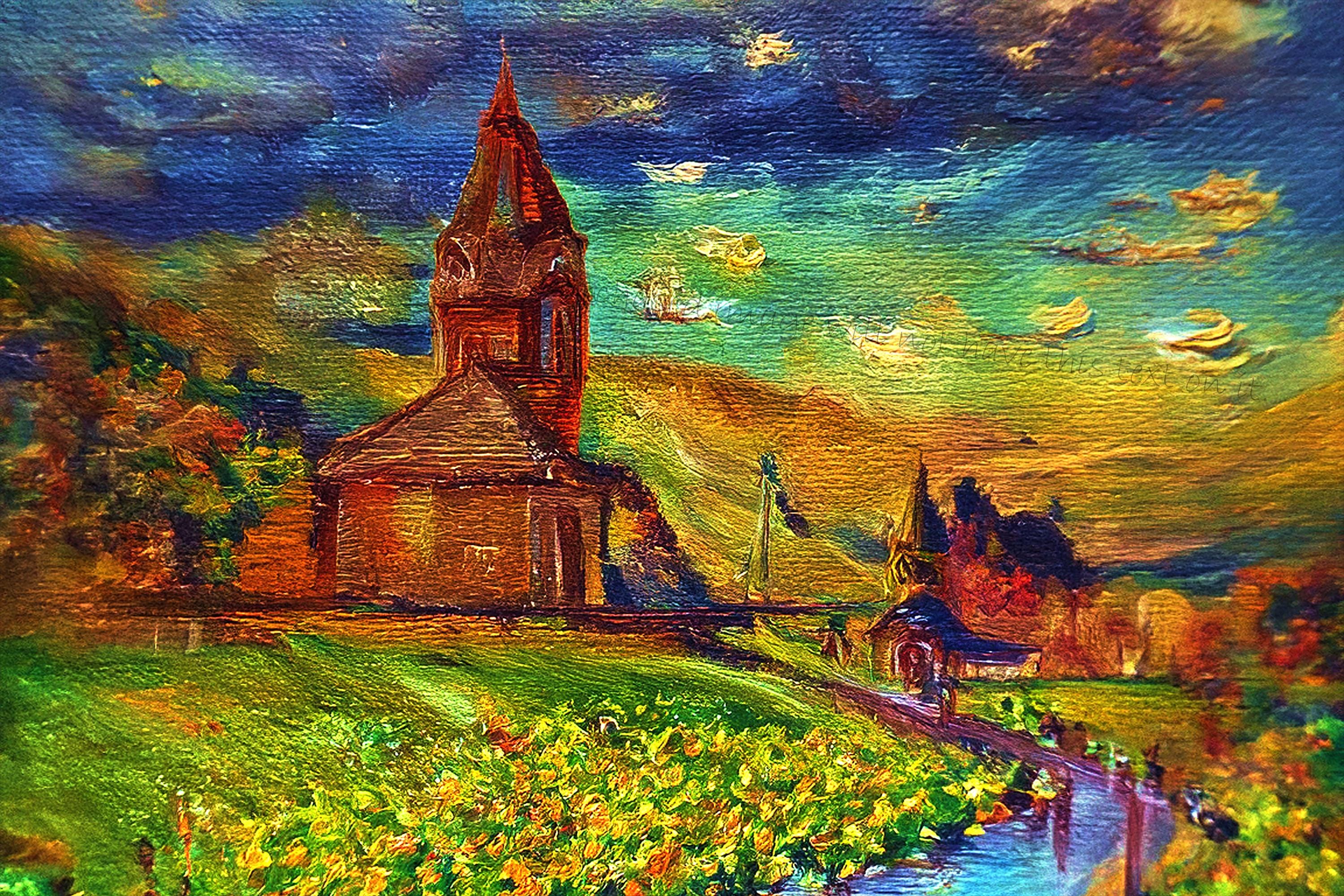 Colorful Church Sunset Landscape Print: Modern Home Decor (Digital Download)