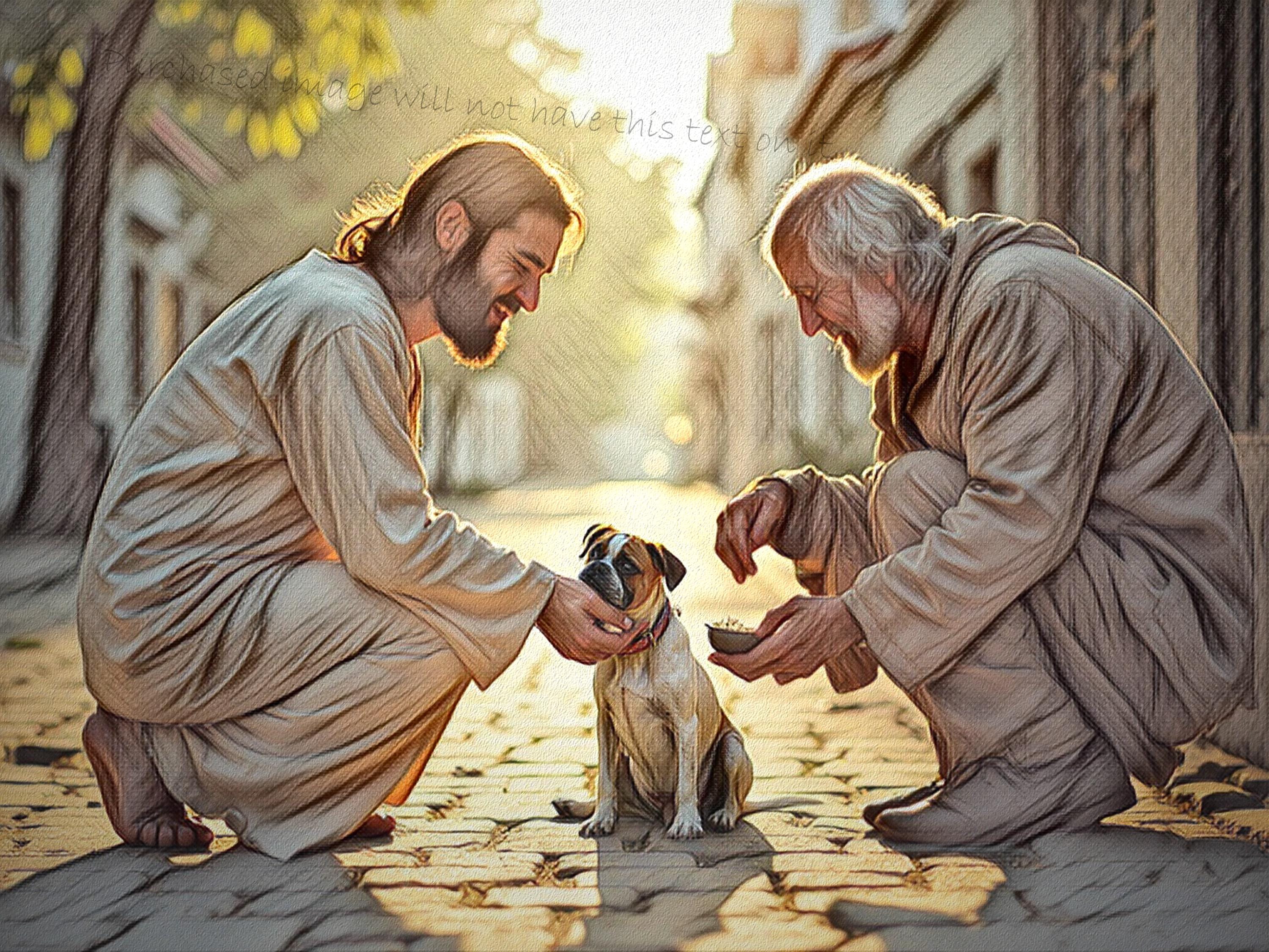 Jesus and Dog Portrait: Vibrant Christian Art (Digital Download)