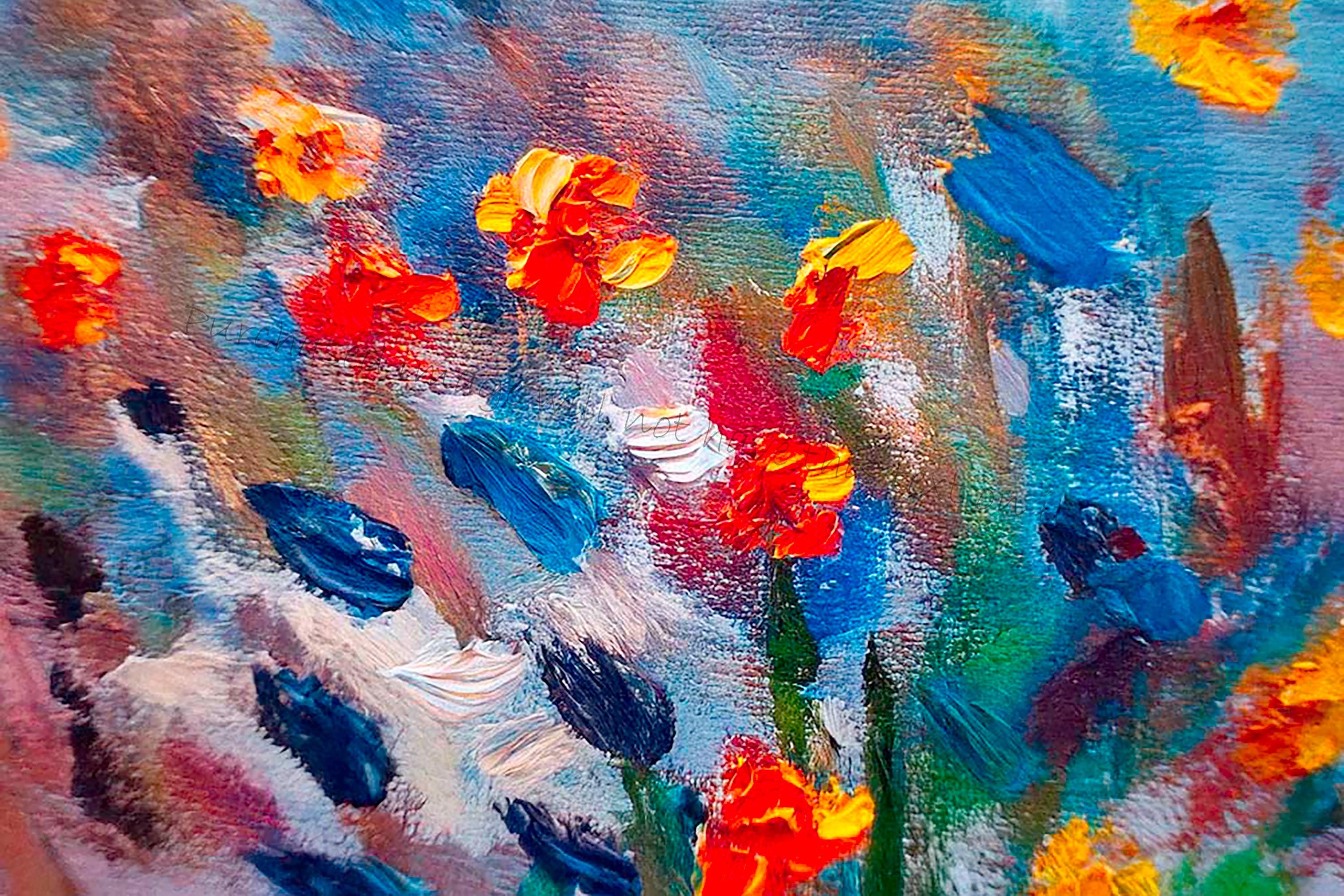 Colorful garden wall art digital print, vibrant abstract painting, modern home decor, bright floral artwork for living room or bedroom