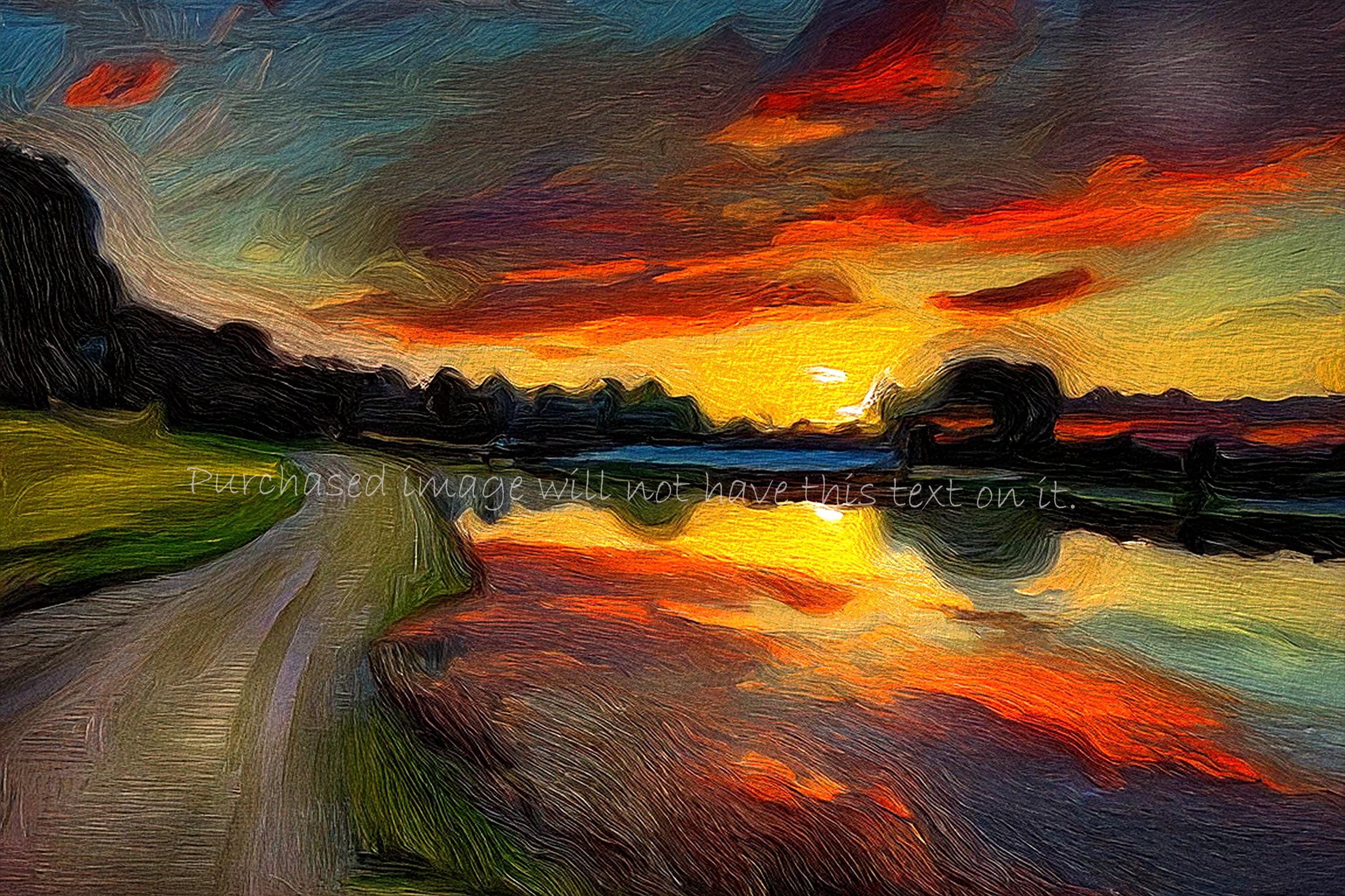 River Sunset Landscape Art: Tranquil Printable Wall Art (Digital Download)