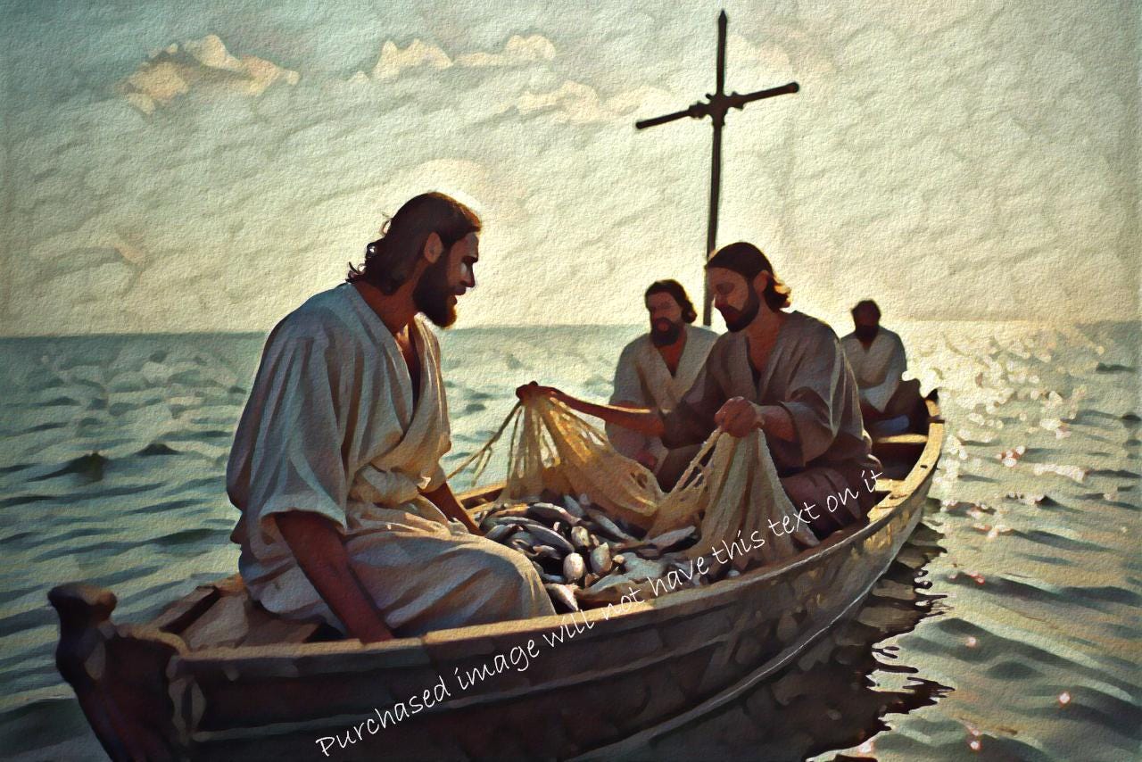Jesus and Disciples Fishing Boat Print: Religious Wall Art (Digital Download)